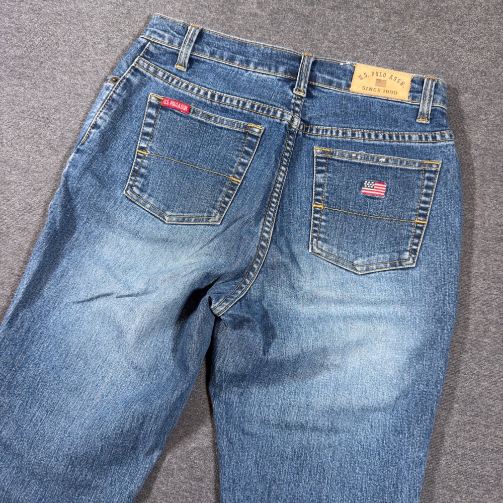 U.S. Polo Assn Jeans Women‎ 28x32 Blue Straight Leg Mid Rise Denim Stretch Flag